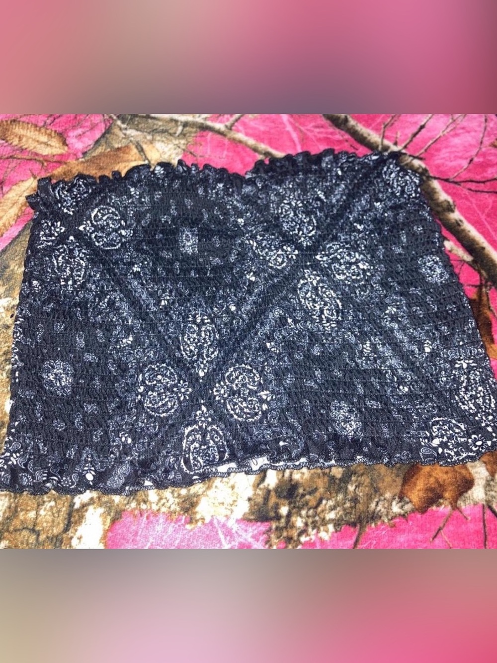 Rue21 Black Lace Bandana Tube Top with Ruffle Trim